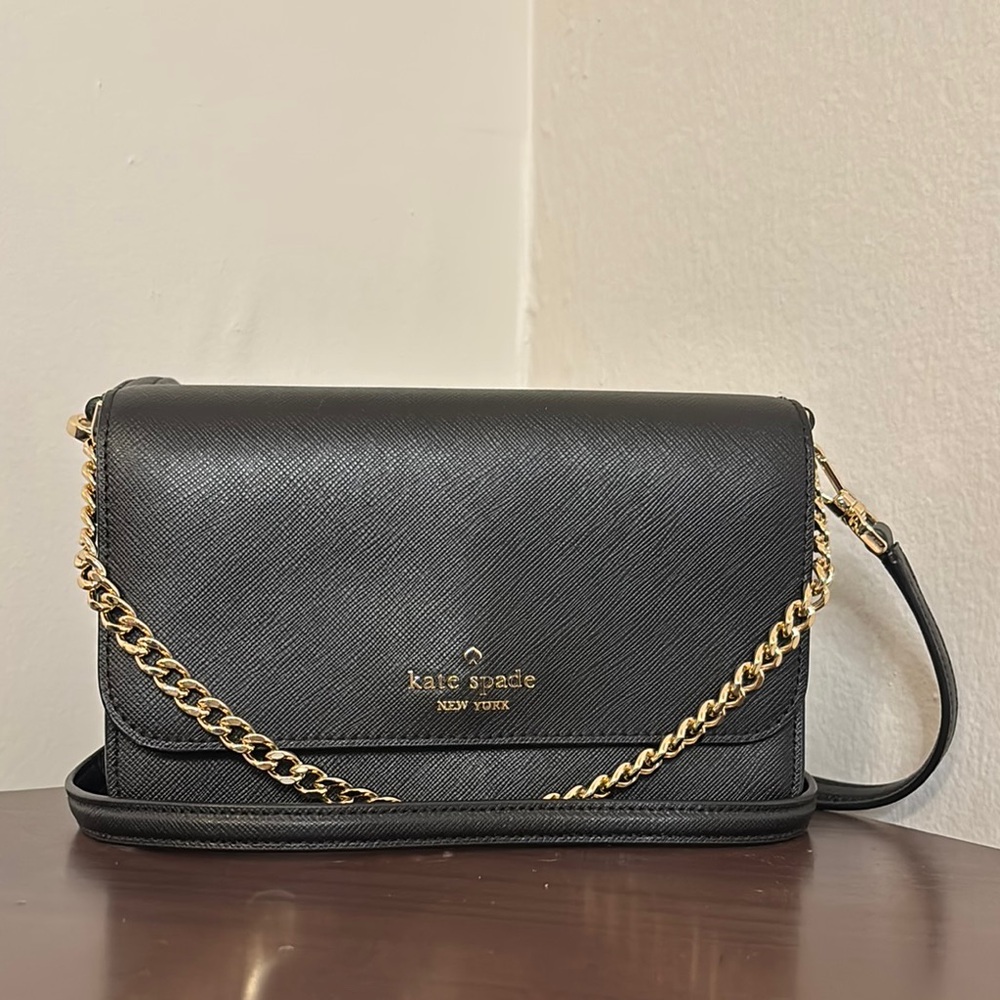Kate Spade Black Crossbody Bag with Gold Chain